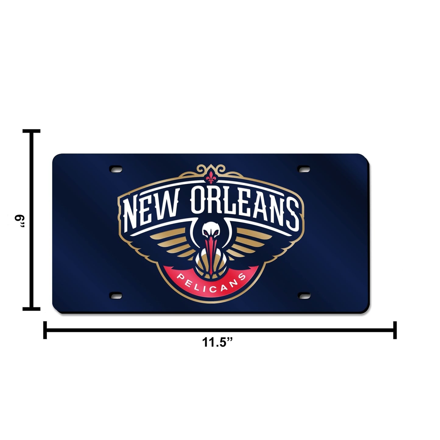 New Orleans Pelicans Premium Laser Cut Tag License Plate, Mirrored Acrylic Inlaid, Blue, 6x12 Inch