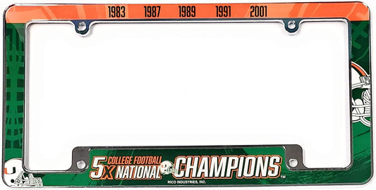University of Miami Hurricanes 5X Time Champions Metal License License Plate Frame Tag Cover, All Over Design, 12x6 Inch