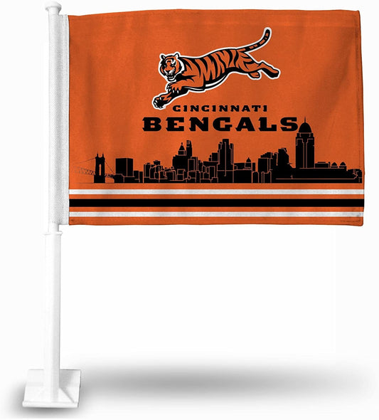 Cincinnati Bengals Car Flag with Display Pole City Skyline Design