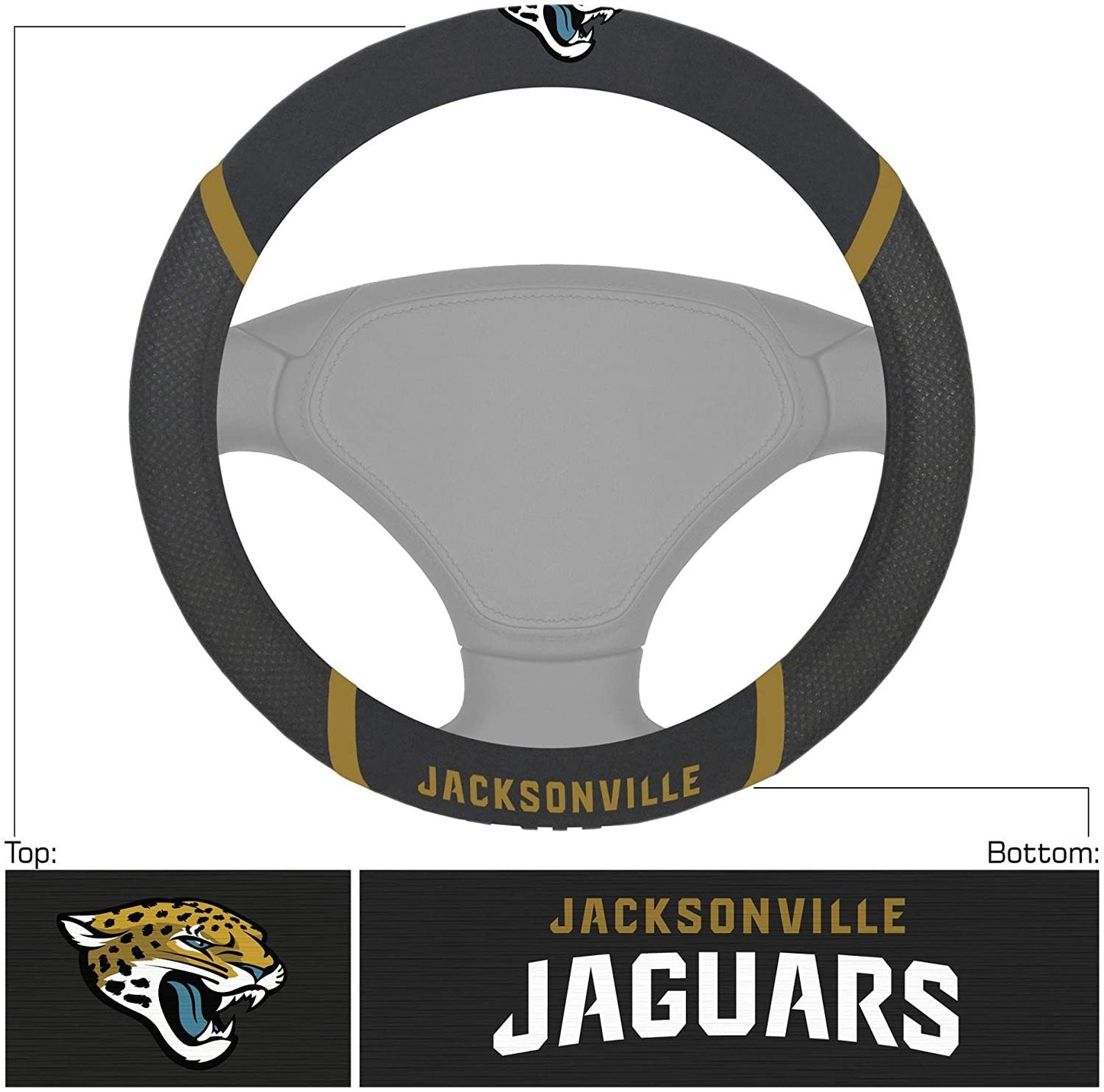 Jacksonville Jaguars Premium 15 Inch Black Emroidered Steering Wheel Cover