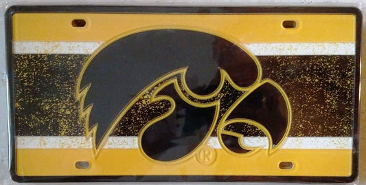 University of Iowa Hawkeyes Premium Laser Cut Tag License Plate, Vintage Design, Mirrored Acrylic Inlaid, 6x12 Inch