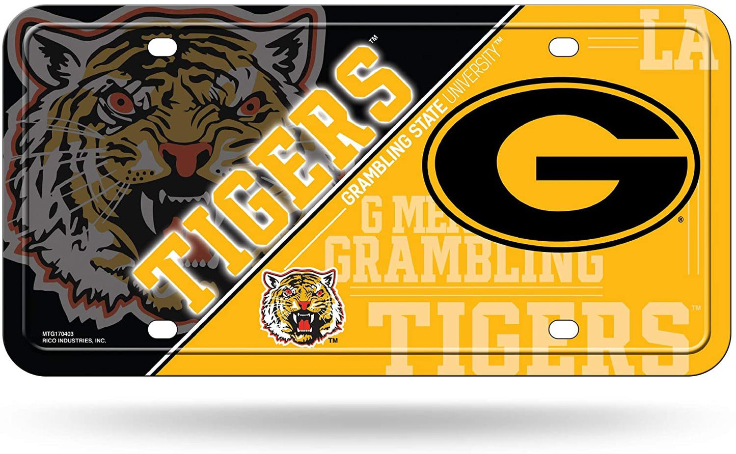 Grambling State University Tigers Metal Auto Tag License Plate, Split Design, 6x12 Inch