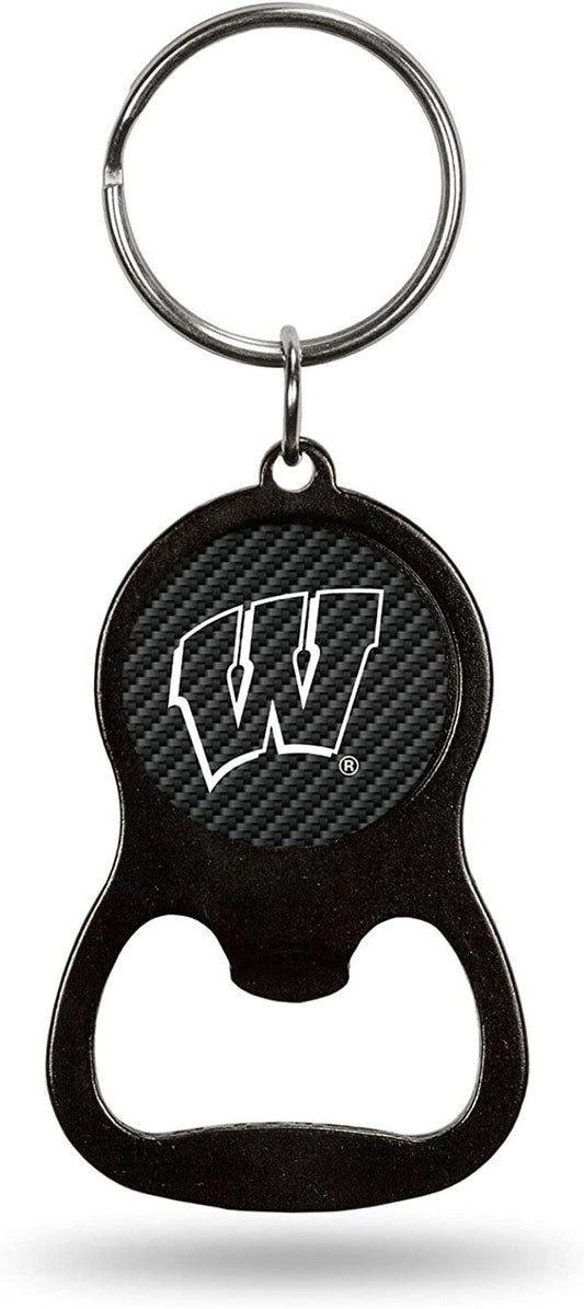University of Wisconsin Badgers Keychain Bottle Opener Carbon Fiber Design Metal