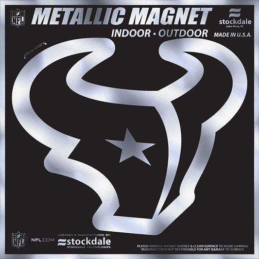 Houston Texans 12 Inch Magnet, Metallic Chrome Shimmer Design, Auto Home, Heavy Duty