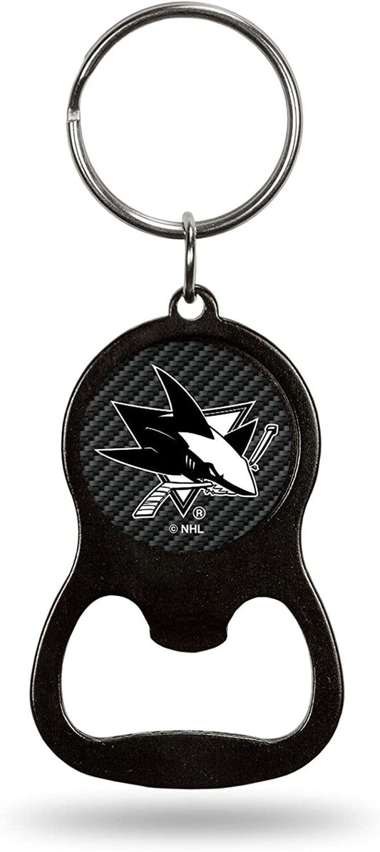 San Jose Sharks Keychain Bottle Opener Carbon Fiber Design Metal Hockey