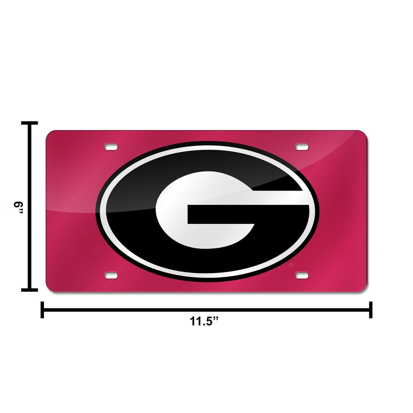 University of Georgia Bulldogs Premium Laser Cut Tag License Plate, Red, Mirrored Acrylic Inlaid, 12x6 Inch