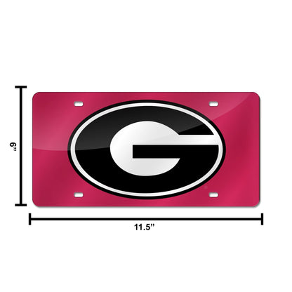 University of Georgia Bulldogs Premium Laser Cut Tag License Plate, Red, Mirrored Acrylic Inlaid, 12x6 Inch