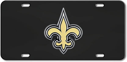 New Orleans Saints Metal License Plate Tag Die Cast 3D Black Stainless Steel