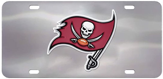 Tampa Bay Buccaneers License Plate Tag, Premium Stainless Steel Diecast, Chrome, Raised Solid Metal Color Emblem, 6x12 Inch