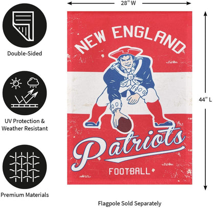 New England Patriots Premium 2-sided Garden Flag Banner, Vintage Logo, Linen, 13x18 Inch