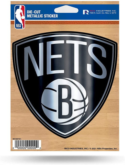 Brooklyn Nets 5 Inch Die Cut Flat Vinyl Decal Sticker Chrome Metallic Shimmer Adhesive Backing