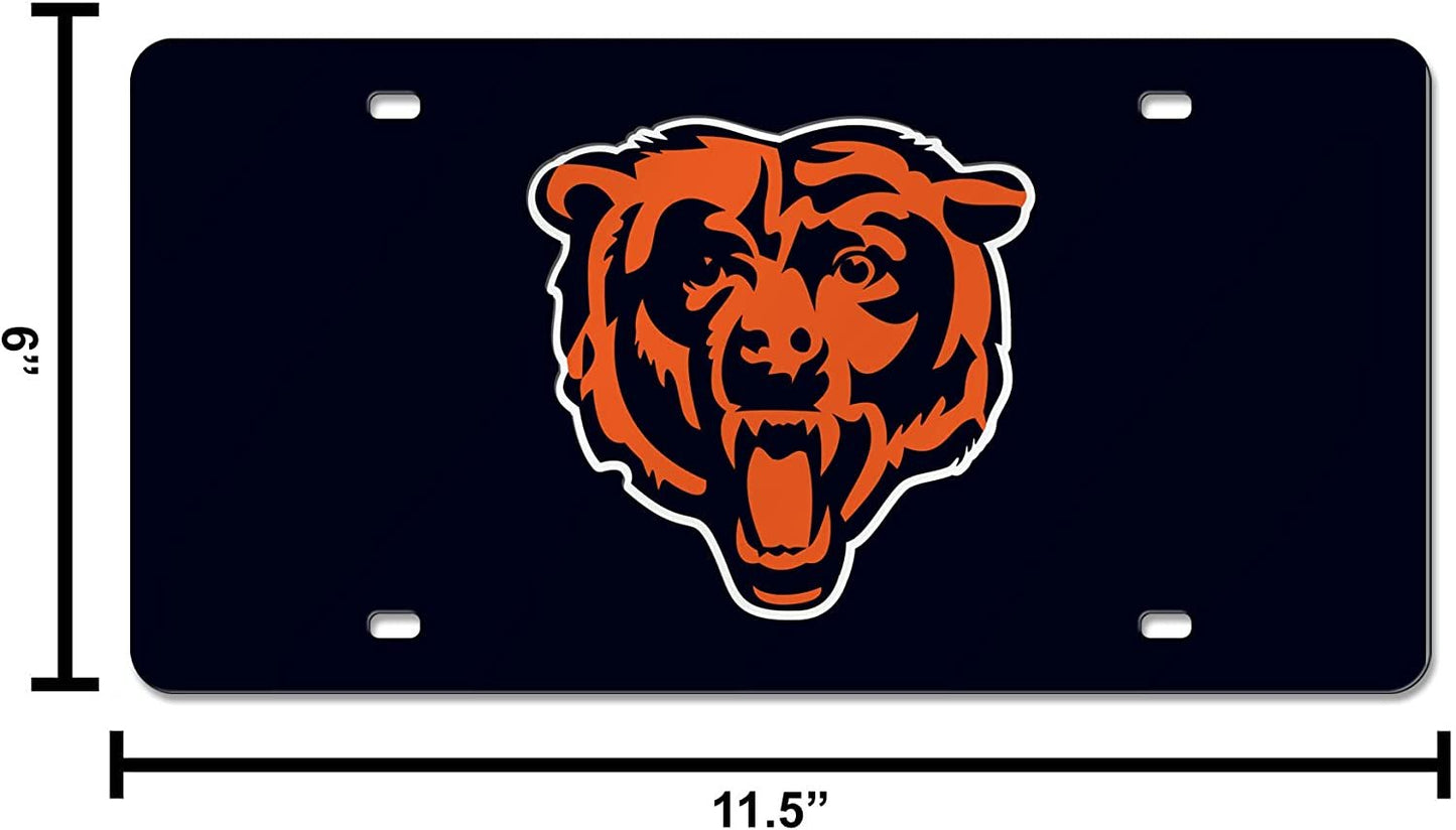 Chicago Bears Premium Laser Cut Tag License Plate, Mascot, Blue Mirrored Acrylic Inlaid, 12x6 Inch