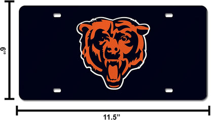 Chicago Bears Premium Laser Cut Tag License Plate, Mascot, Blue Mirrored Acrylic Inlaid, 12x6 Inch