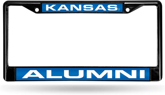 University of Kansas Jayhawks Black Metal License Plate Frame Tag Cover, Alumni Design, Laser Mirrored Inserts, 6x12 Inch