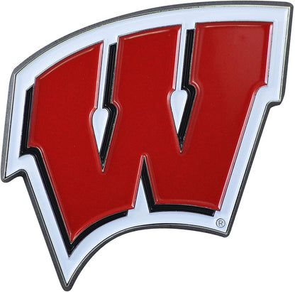 University of Wisconsin Badgers Premium Solid Metal Raised Auto Emblem, Shape Cut, Adhesive Backing