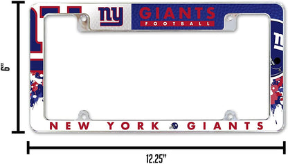 New York Giants Metal License Plate Frame Tag Cover 6x12 All Over Design EZ View