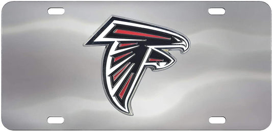 Atlanta Falcons License Plate Tag, Premium Stainless Steel Diecast, Chrome, Raised Solid Metal Color Emblem, 6x12 Inch