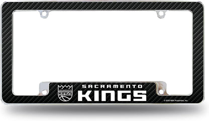 Sacramento Kings Metal License Plate Frame Chrome Tag Cover Carbon Fiber Design 6x12 Inch