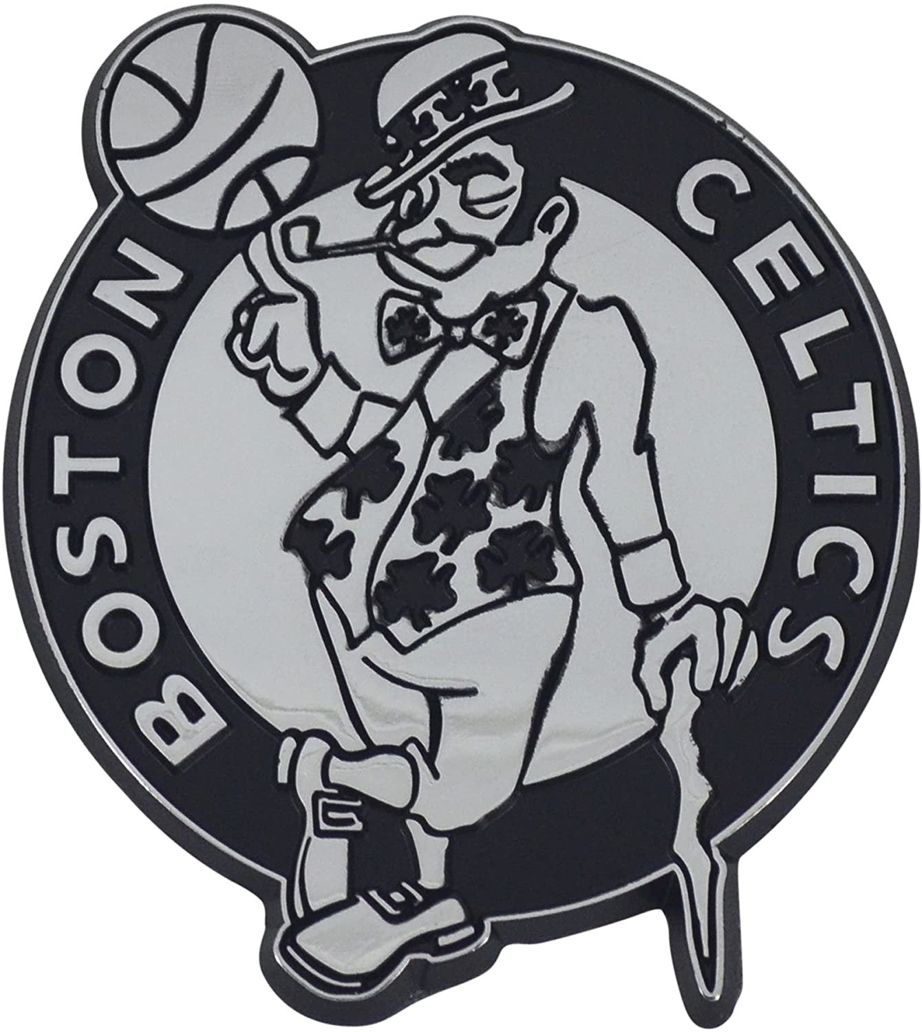 Boston Celtics Premium Solid Metal Raised Auto Emblem, Shape Cut, Adhesive Backing