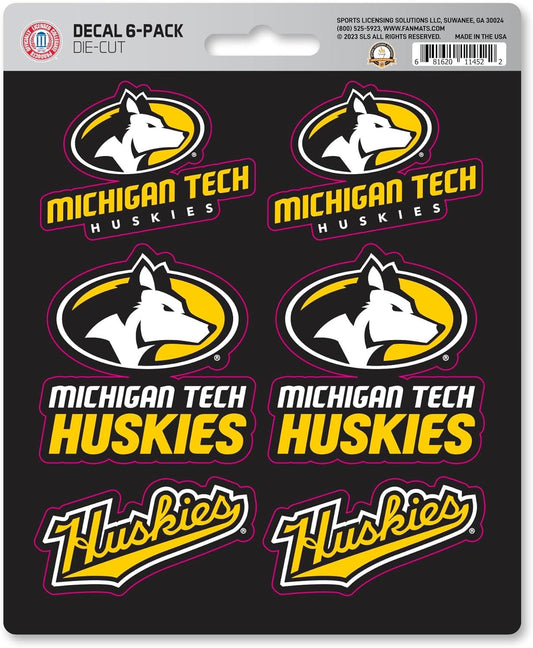 Michigan Tech University Huskies 6-Piece Decal Sticker Set, 5x6 Inch Sheet, Gift for football fans for any hard surfaces around home, automotive, personal items