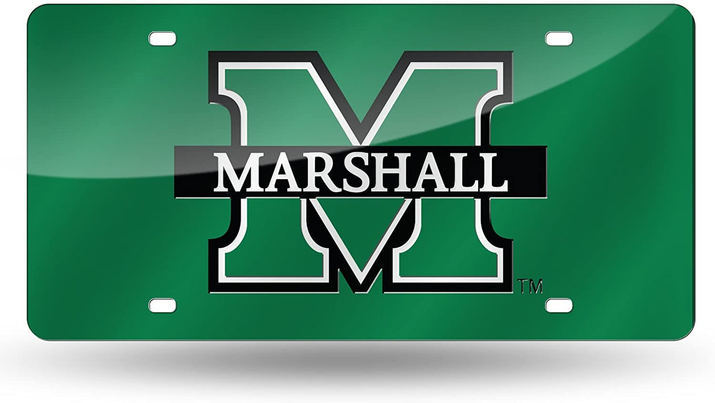 Marshall University Thundering Herd Premium Laser Cut Tag License Plate, Green, Mirrored Acrylic Inlaid, 12x6 Inch