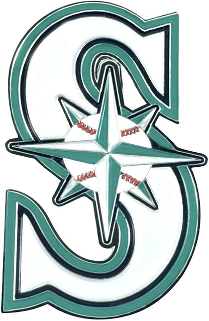 Seattle Mariners Premium Solid Metal Raised Auto Emblem, Team Color, Shape Cut, Adhesive Backing