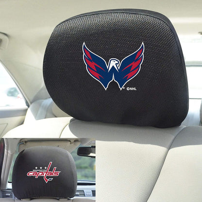 Washington Capitals Pair of Premium Auto Head Rest Covers, Embroidered, Black Elastic, 14x10 Inch