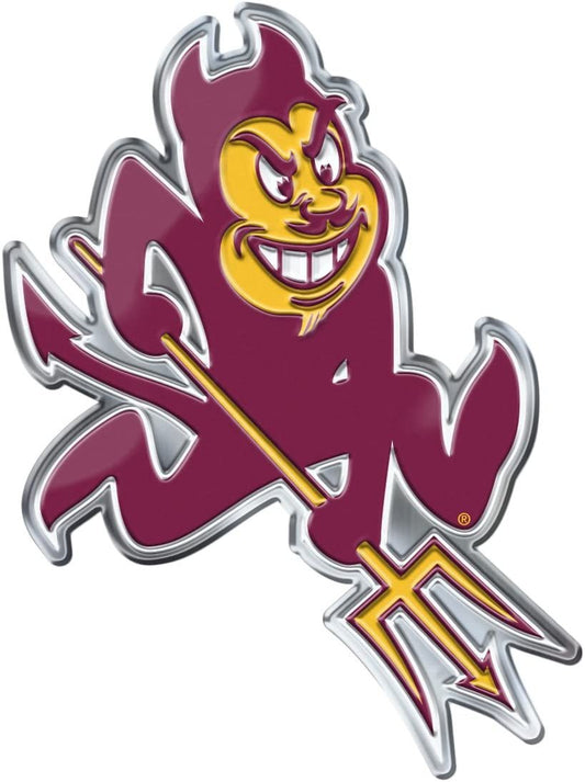 Arizona State University Sun Devils Premium Aluminum Metal Raised Auto Emblem, Alternate Logo, Color Embossed, Full Adhesive Backing