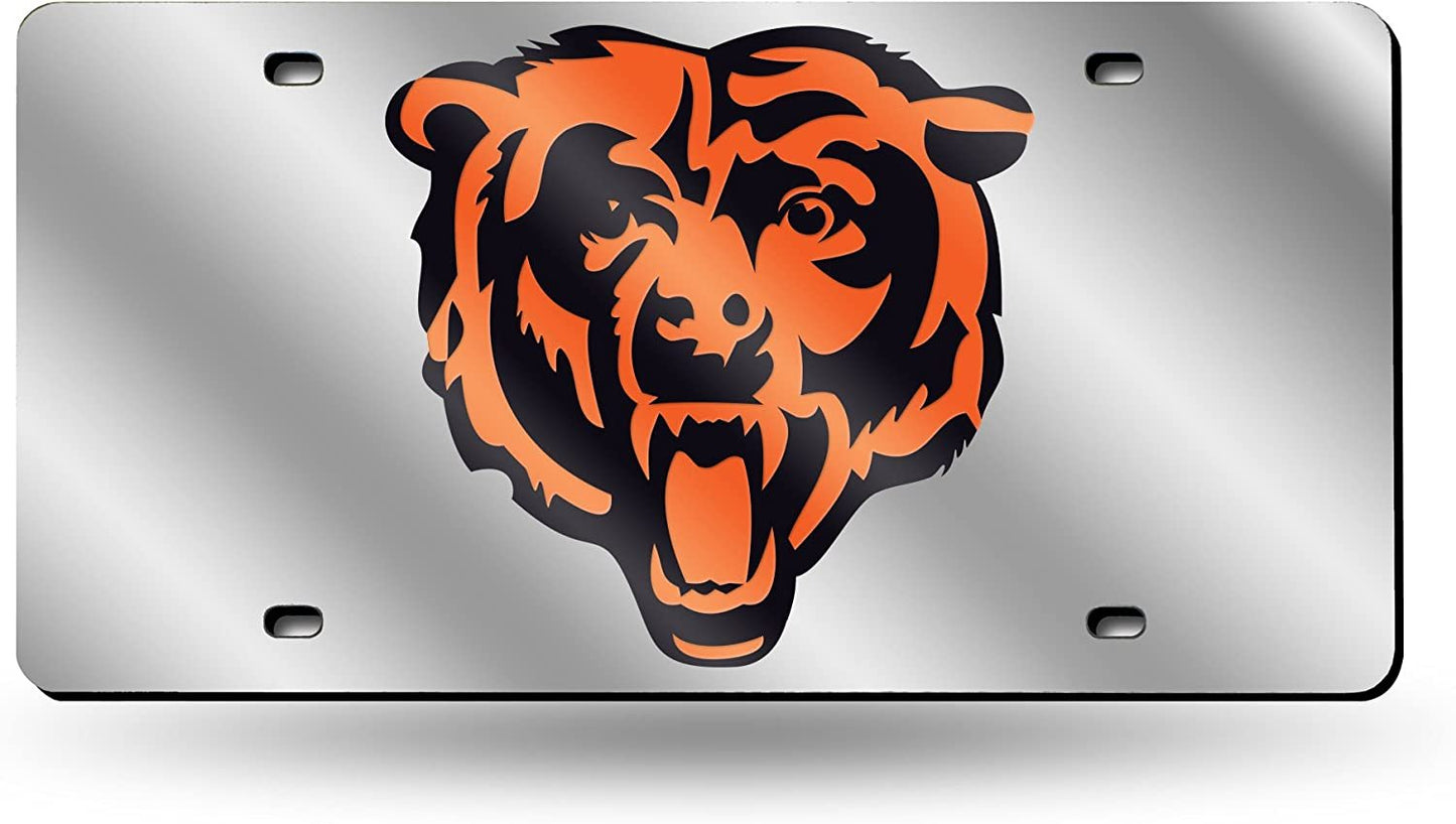 Chicago Bears Premium Laser Cut Tag License Plate, Mascot, Mirrored Acrylic Inlaid, 12x6 Inch