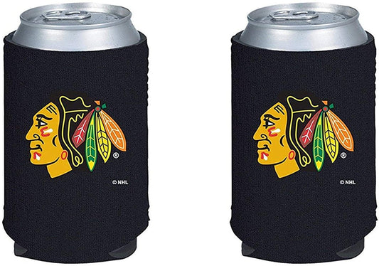 Chicago Blackhawks Pair of 12oz Drink Can Cooler Insulated Neoprene Beverage Holder, Logo Design