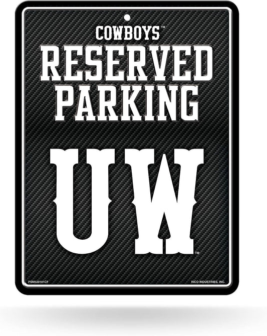 University of Wyoming Cowboys Metal Parking Novelty Wall Sign 8.5 x 11 Inch Carbon Fiber Design
