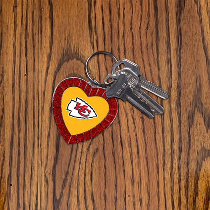 Chicago Blackhawks Metal Keychain, Team Color Rhinestone Heart, 3 Inches