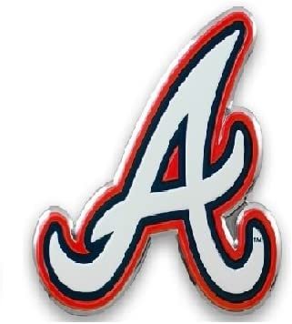 Atlanta Braves Auto Emblem, Aluminum Metal, Embossed Team Color, Raised Decal Sticker, Full Adhesive Backing