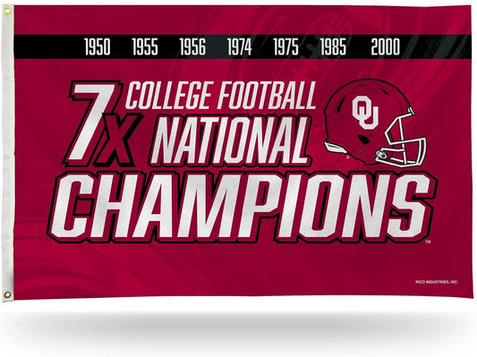 University of Oklahoma Sooners 7-Time Champions Premium 3x5 Feet Flag Banner, Metal Grommets, Outdoor Use, Single Sided