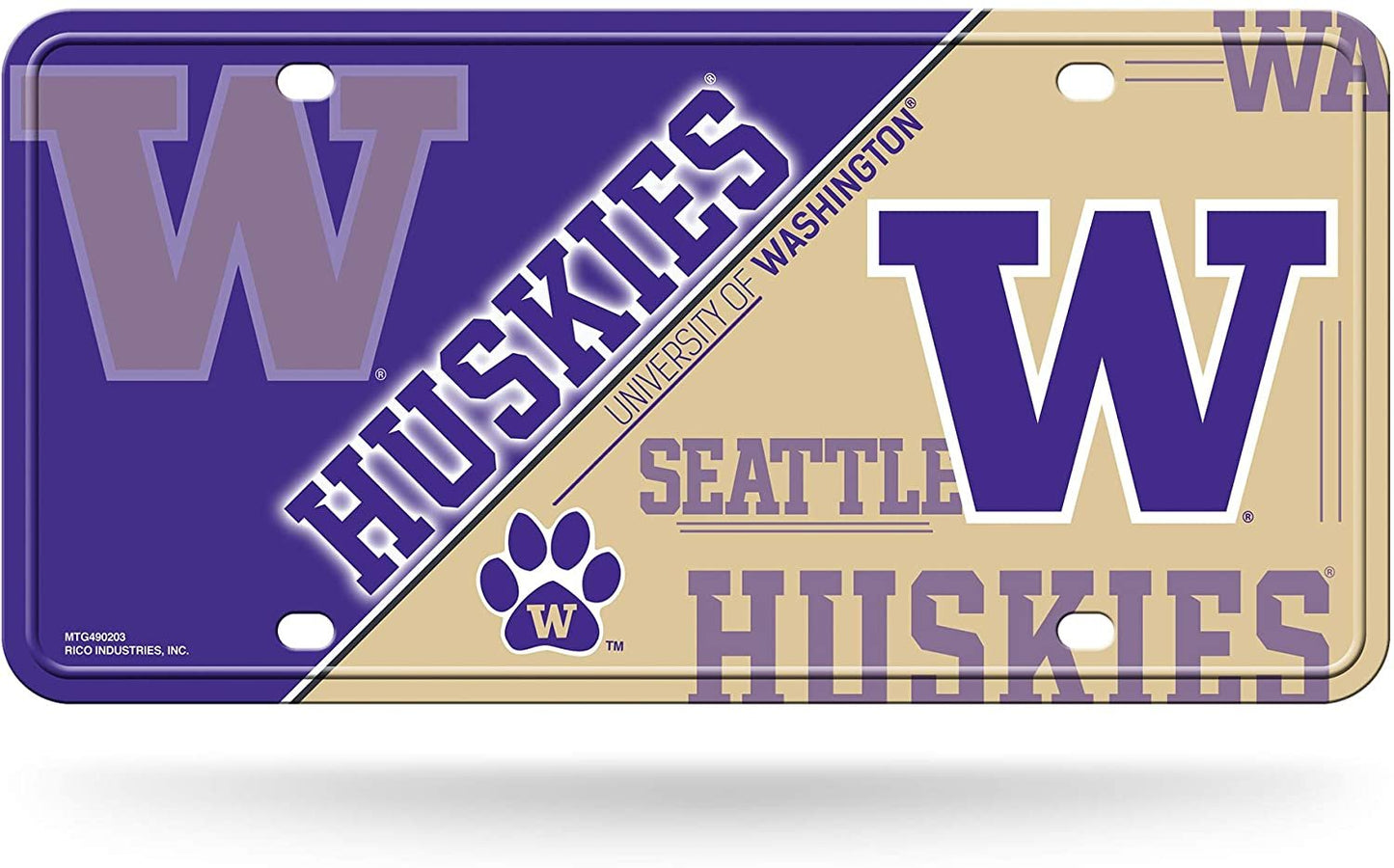 University of Washington Huskies Metal Auto Tag License Plate, Split Design, 6x12 Inch