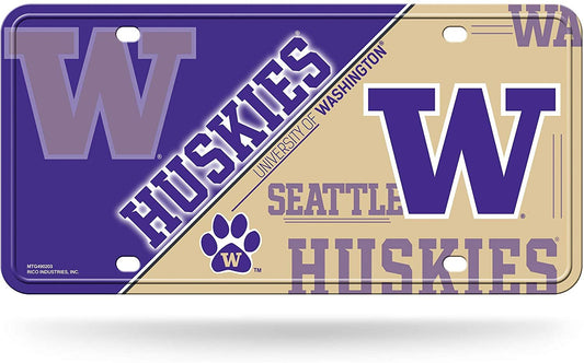 University of Washington Huskies Metal Auto Tag License Plate, Split Design, 6x12 Inch