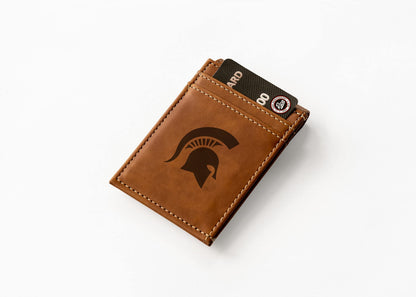 Rico Industries Laser Engraved Front Pocket Wallet, Michigan State Spartans, 2.75 x 4-inches,Brown