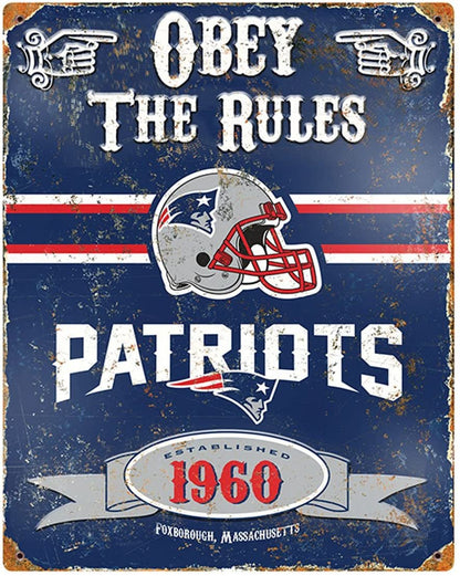 New England Patriots Large 14.5x11.5 Inch Heavy Duty Metal Wall Pub Sign Embossed Vintage Design