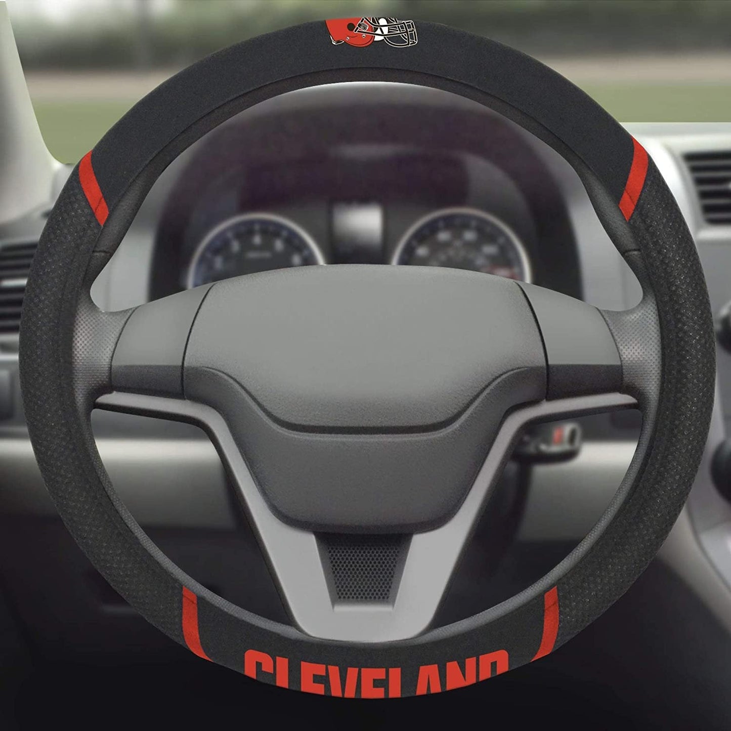 Cleveland Browns Premium 15 Inch Black Emroidered Steering Wheel Cover