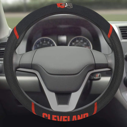 Cleveland Browns Premium 15 Inch Black Emroidered Steering Wheel Cover