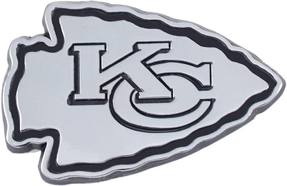 Kansas City Chiefs Solid Metal Auto Emblem Raised Chrome Decal Adhesive Backing