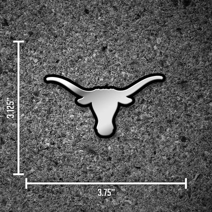 University of Texas Longhorns Auto Emblem, Silver Chrome Color, Raised Molded Plastic, Adhesive Tape Backing