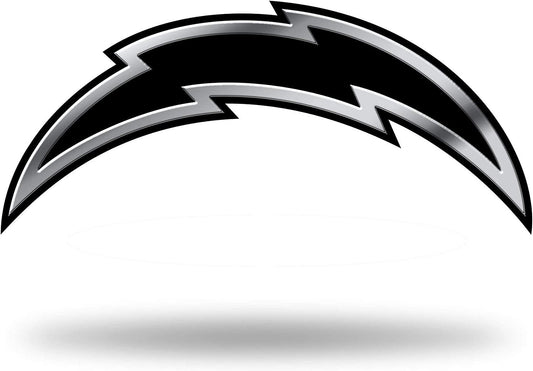 Los Angeles Chargers Auto Emblem, Silver Chrome Color, Raised Molded Plastic, Adhesive Tape Backing