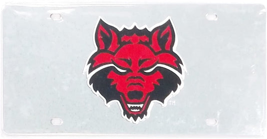 Arkansas State University Red Wolves Premium Laser Cut Tag License Plate, Mirrored Acrylic Inlaid, 6x12 Inch