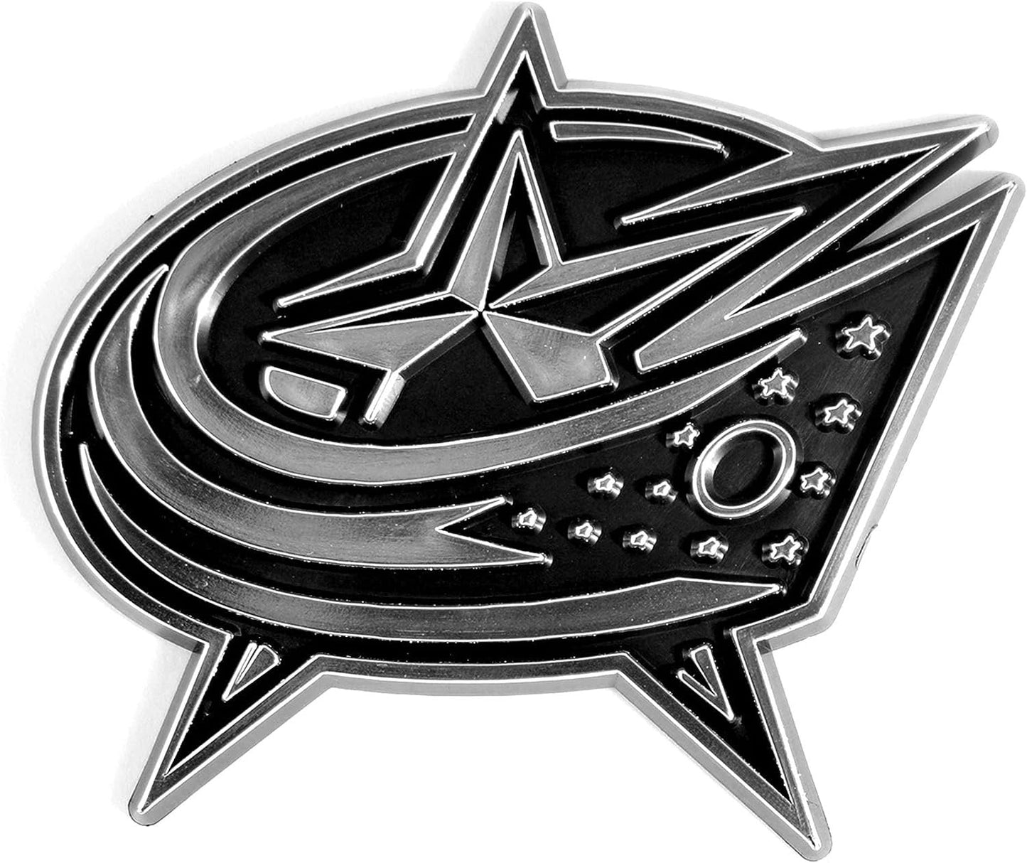 Columbus Blue Jackets Auto Emblem, Silver Chrome Color, Molded, Raised, Adhesive Tape Backing, 3 Inch