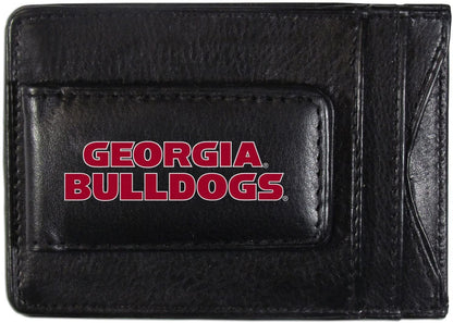 University of Georgia Bulldogs Black Leather Wallet, Front Pocket Magnetic Money Clip, Printed Logo