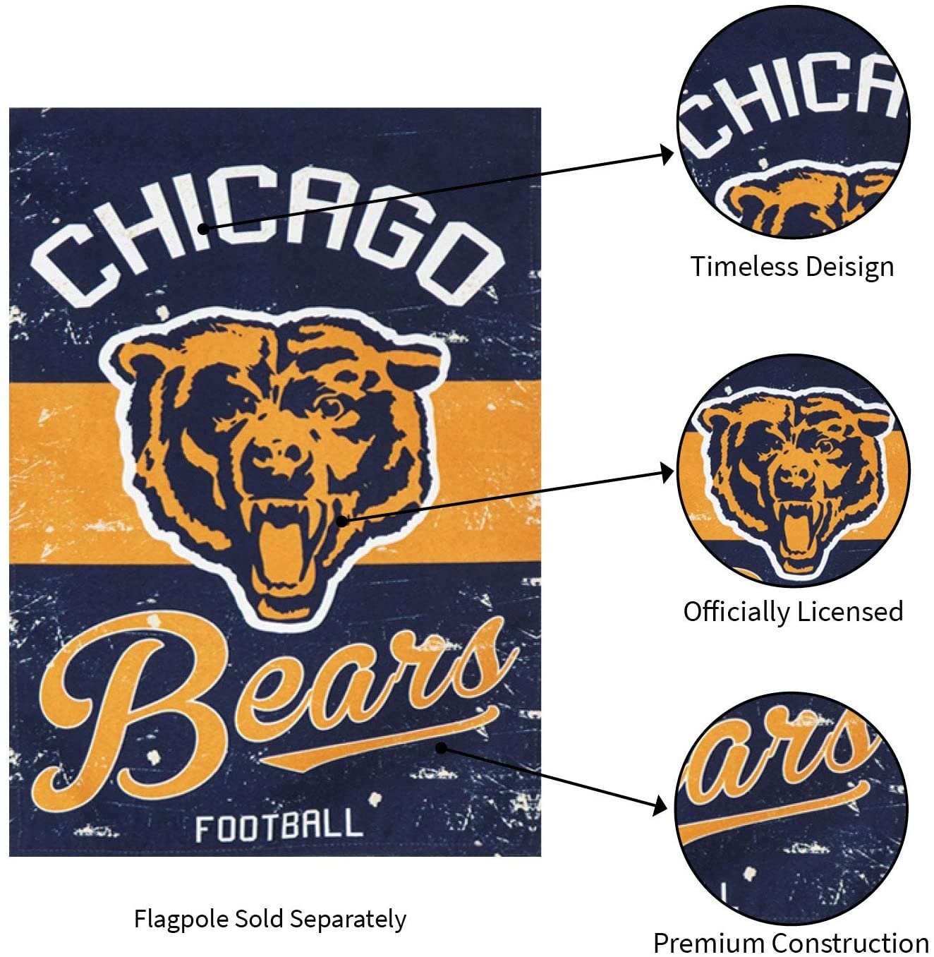 Chicago Bears Premium Garden Flag Banner, Double Sided, Linen, Vintage Style, 13x18 Inch