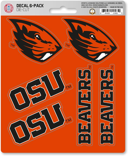 Oregon State University Beavers 6-Piece Decal Sticker Set, 5x6 Inch Sheet, Gift for football fans for any hard surfaces around home, automotive, personal items
