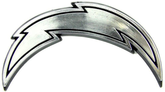 Los Angeles Chargers Auto Emblem, Plastic Molded, Silver Chrome Color, Raised 3D Effect, Adhesive Backing