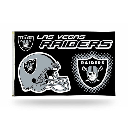 Las Vegas Raiders Premium 3x5 Feet Flag Banner, Helmet Design, Metal Grommets, Outdoor Use, Single Sided